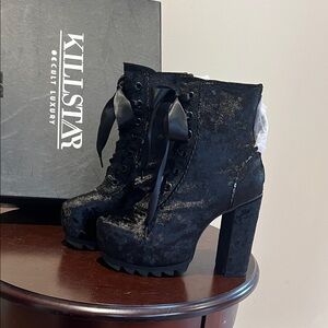 Killstar Black Lace-Up Platform Boots 7 kiss me deadly brand new in box